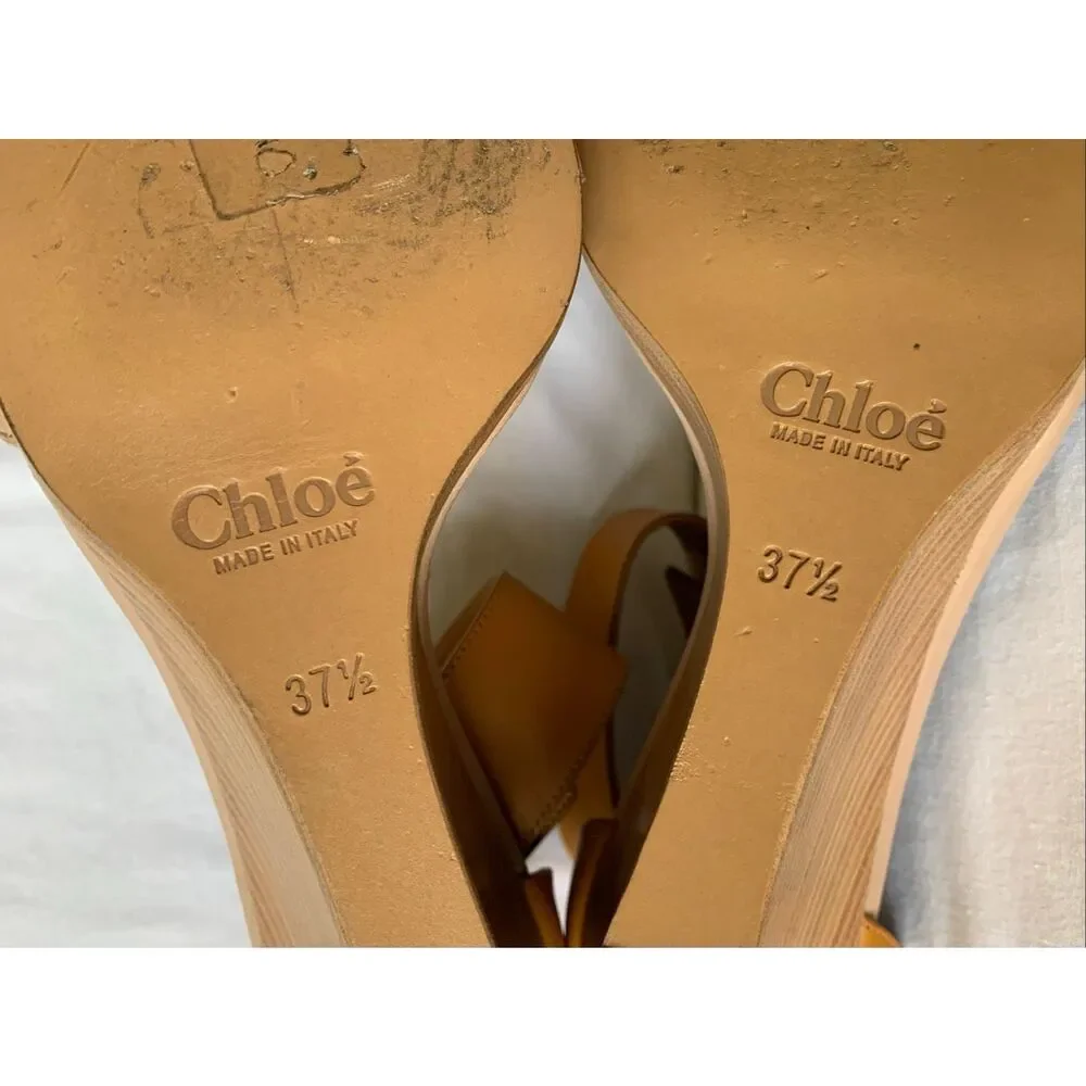 Chloe Gala tan Strappy Ankle Wedge Leather SANDALS Shoes sz 37.5